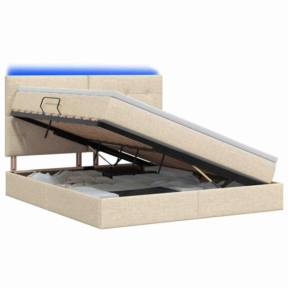 vidaXL LED Opslagbed met Matras Crèmekleurig 160 x 200 cm Stof vidaXL LED Opslagbed met Matras Crèmekleurig 160 x 200 cm Stof afbeelding 1