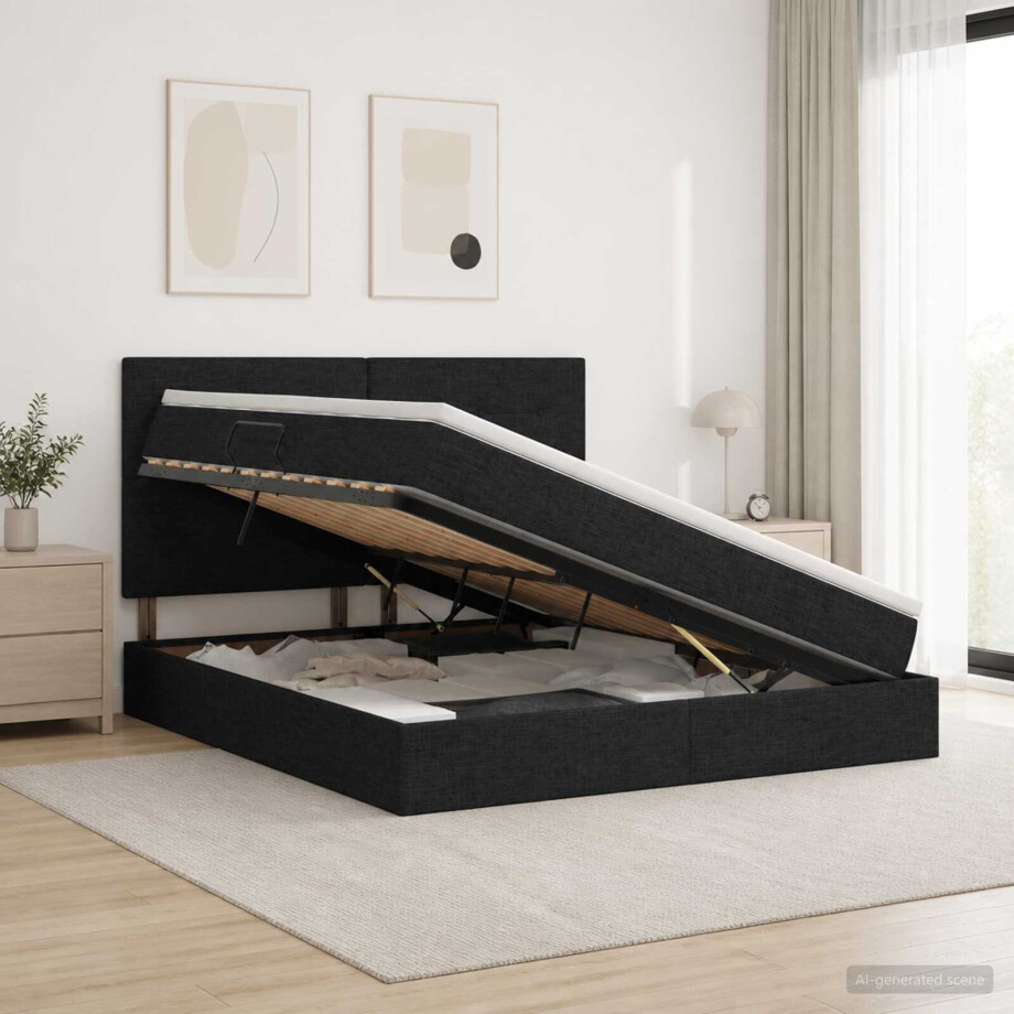 vidaXL LED Opslagbed met Matras Zwart 140 x 190 cm Stof vidaXL LED Opslagbed met Matras Zwart 140 x 190 cm Stof afbeelding 1