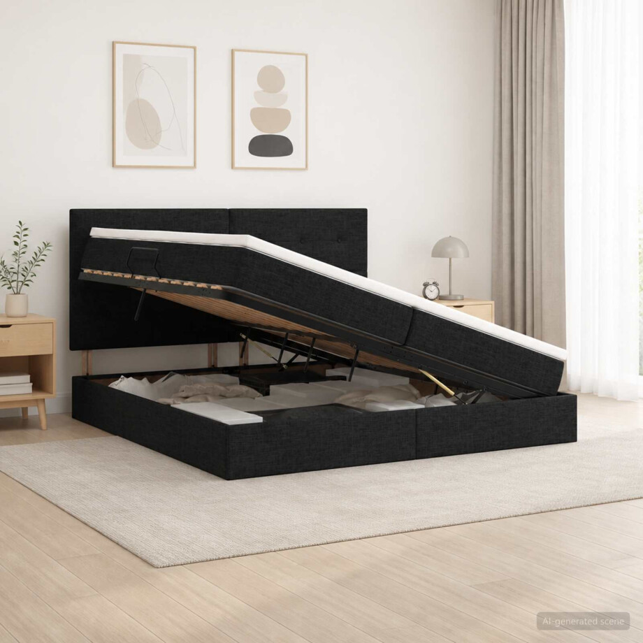 vidaXL LED Opslagbed met Matras Zwart 200 x 200 cm Stof vidaXL LED Opslagbed met Matras Zwart 200 x 200 cm Stof afbeelding 1