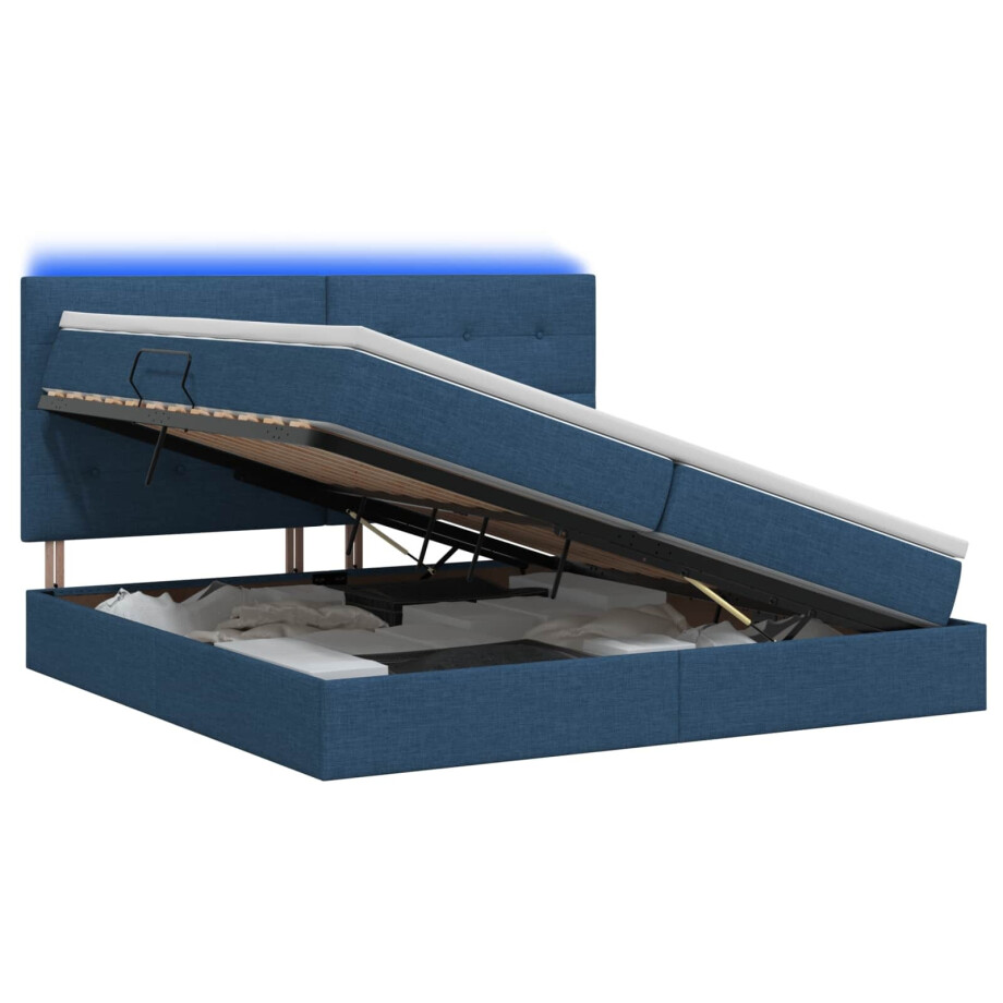 vidaXL LED Opslagbed met Matras Blauw 200 x 200 cm Stof afbeelding 1