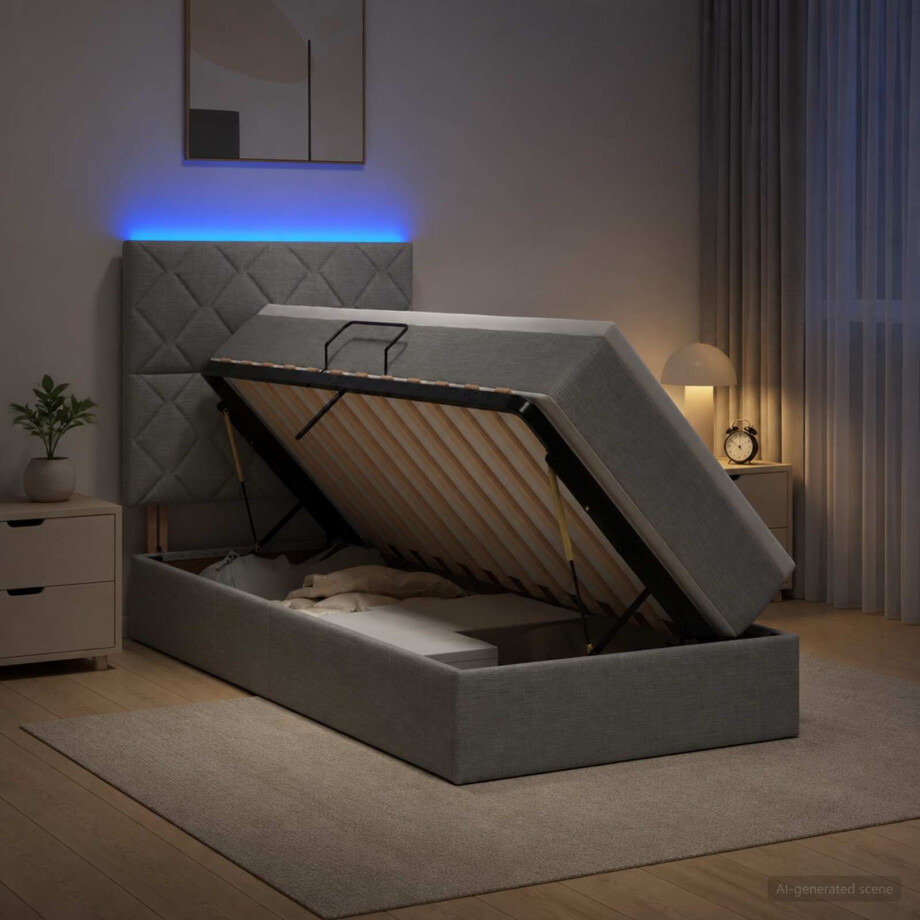 vidaXL LED Opslagbed met Matras Lichtgrijs 90 x 190 cm Stof afbeelding 1
