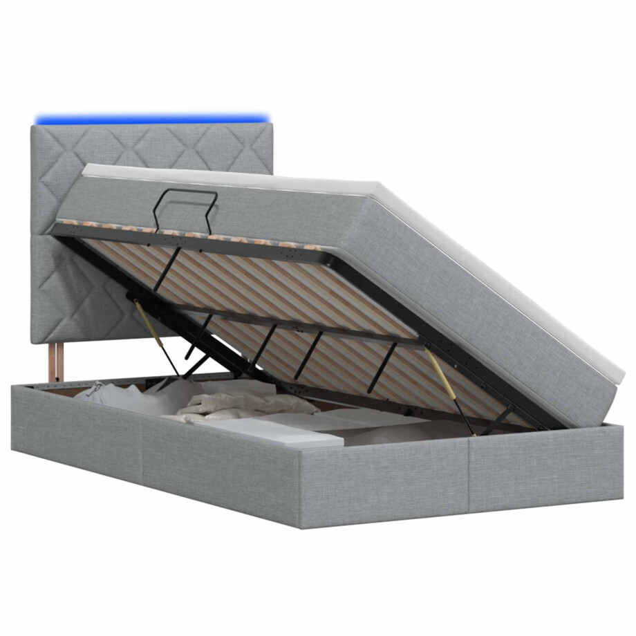 vidaXL LED Opslagbed met Matras Lichtgrijs 120 x 200 cm Stof afbeelding 1