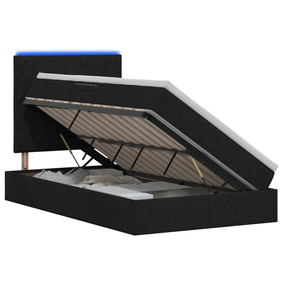 vidaXL LED Opslagbed met Matras Zwart 120 x 200 cm Stof afbeelding 1