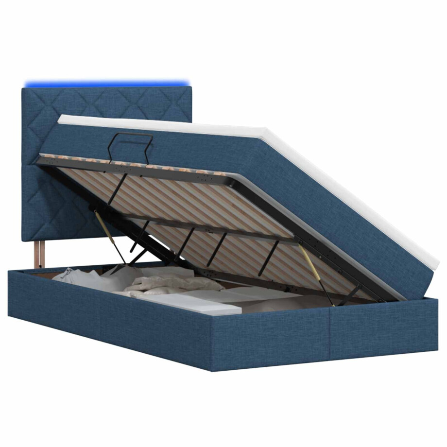 vidaXL LED Opslagbed met Matras Blauw 120 x 200 cm Stof vidaXL LED Opslagbed met Matras Blauw 120 x 200 cm Stof afbeelding 1