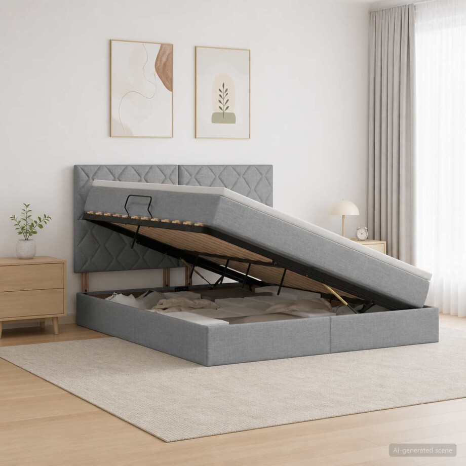vidaXL LED Opslagbed met Matras Lichtgrijs 180 x 200 cm Stof vidaXL LED Opslagbed met Matras Lichtgrijs 180 x 200 cm Stof afbeelding 1