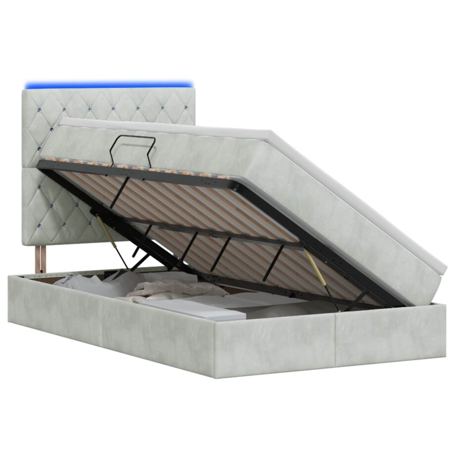 vidaXL LED Opslagbed met Matras Lichtgrijs 120 x 200 cm Fluweel afbeelding 1