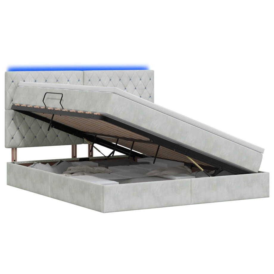 vidaXL LED Opslagbed met Matras Lichtgrijs 140 x 190 cm Fluweel afbeelding 1
