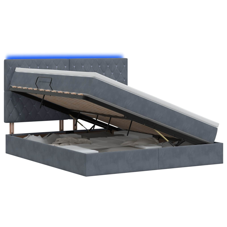 vidaXL LED Opslagbed met Matras Donkergrijs 160 x 200 cm Fluweel afbeelding 1