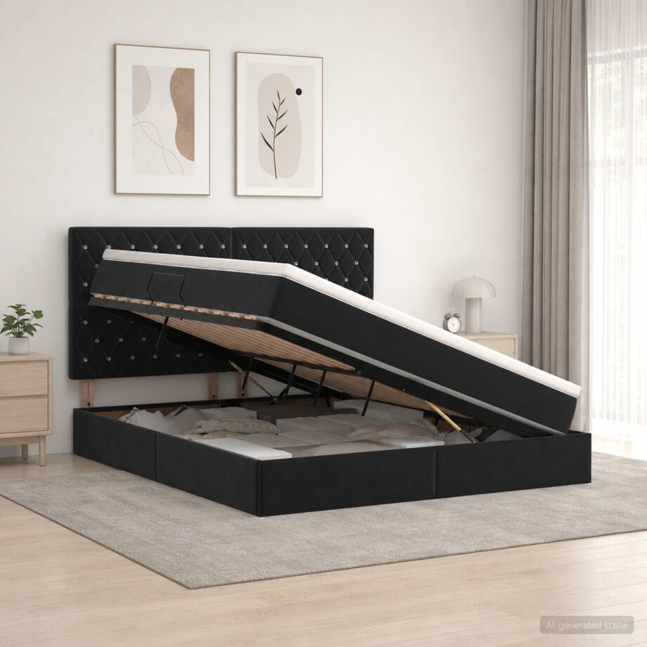 vidaXL Opslag bed met matras met hoofdeinde Zwart 180 x 200 cm Fluweel vidaXL Opslag bed met matras met hoofdeinde Zwart 180 x 200 cm Fluweel afbeelding 1