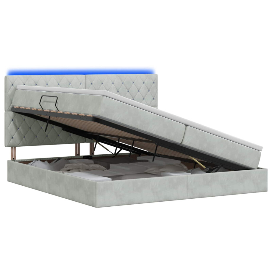 vidaXL LED Opslagbed met Matras Lichtgrijs 200 x 200 cm Fluweel afbeelding 1
