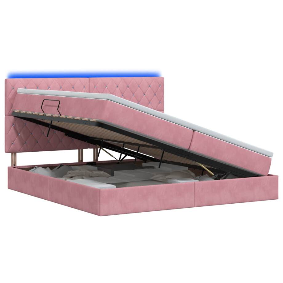vidaXL LED Opslagbed met Matras Roze 200 x 200 cm Fluweel afbeelding 1
