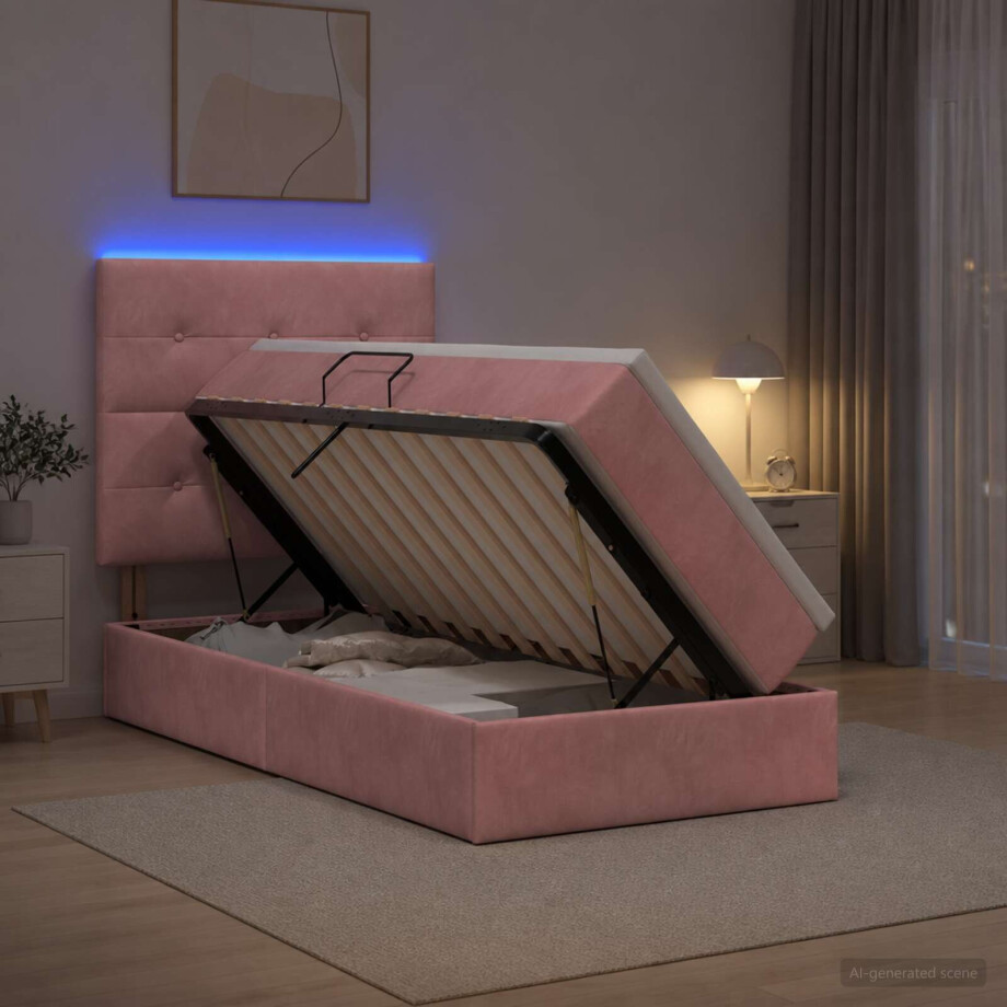vidaXL LED Opslagbed met Matras Roze 90 x 190 cm Fluweel afbeelding 1