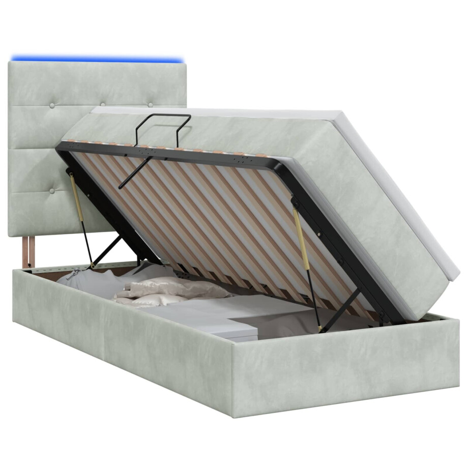 vidaXL LED Opslagbed met Matras Lichtgrijs 90 x 200 cm Fluweel afbeelding 1