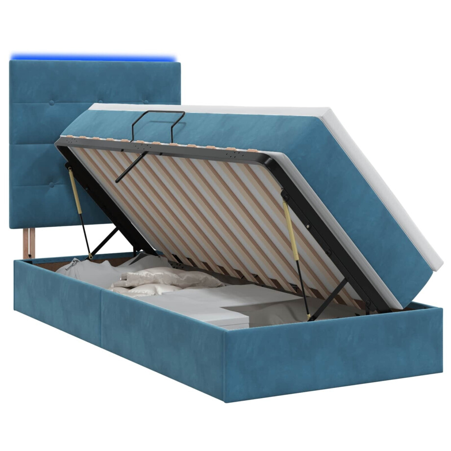 vidaXL LED Opslagbed met Matras Donkerblauw 90 x 200 cm Fluweel afbeelding 1