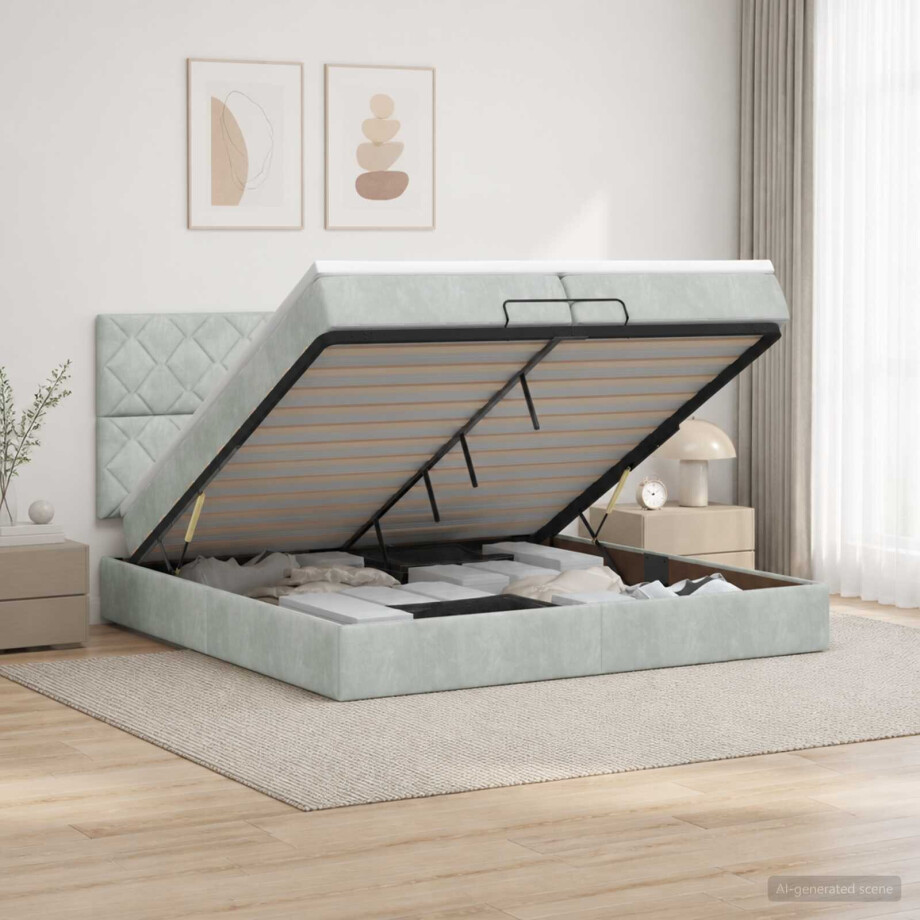 vidaXL Ottoman bed met matras Lichtgrijs 200 x 200 cm Fluweel vidaXL Ottoman bed met matras Lichtgrijs 200 x 200 cm Fluweel afbeelding 1