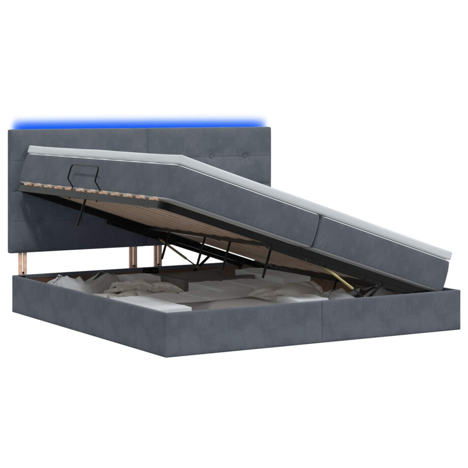 vidaXL LED Opslagbed met Matras Donkergrijs 200 x 200 cm Fluweel afbeelding 1