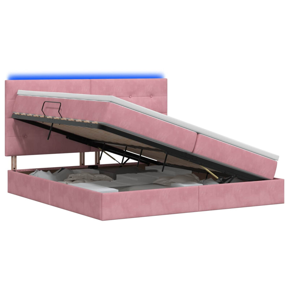 vidaXL LED Opslagbed met Matras Roze 200 x 200 cm Fluweel afbeelding 1