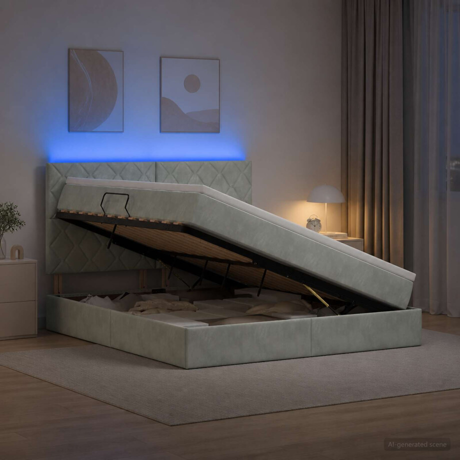 vidaXL LED Opslagbed met Matras Lichtgrijs 160 x 200 cm Fluweel vidaXL LED Opslagbed met Matras Lichtgrijs 160 x 200 cm Fluweel afbeelding 1