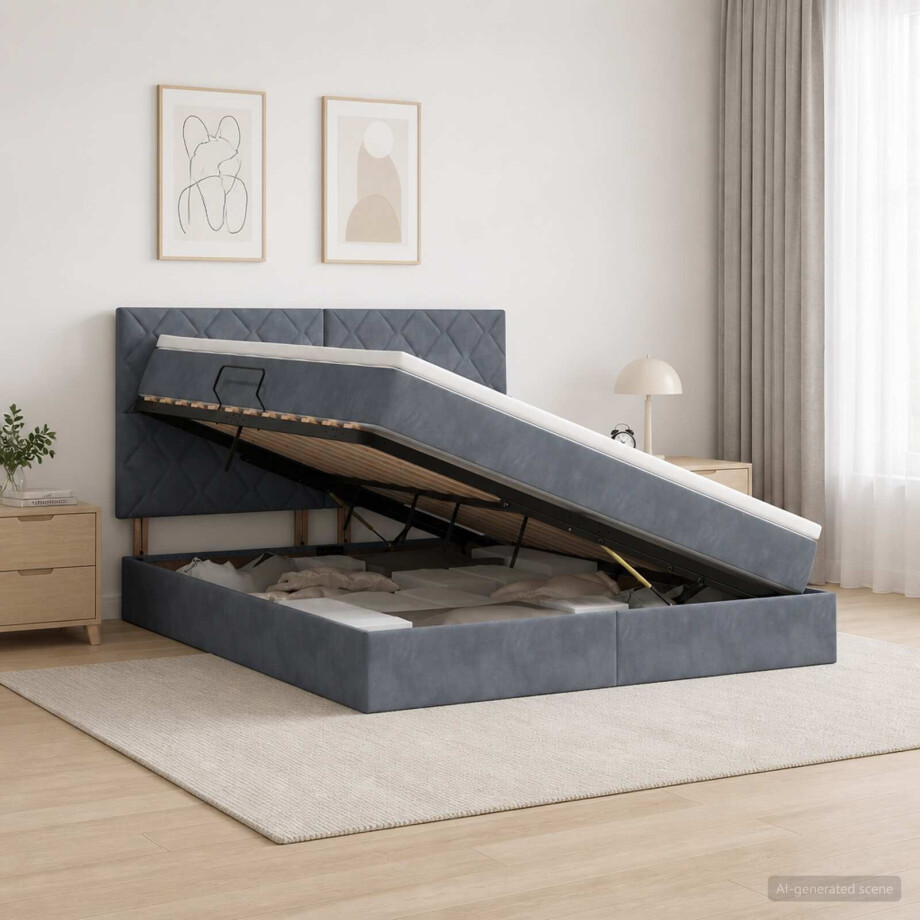 vidaXL Opslag bed met matras Donkergrijs 140 x 200 cm Fluweel vidaXL Opslag bed met matras Donkergrijs 140 x 200 cm Fluweel afbeelding 1