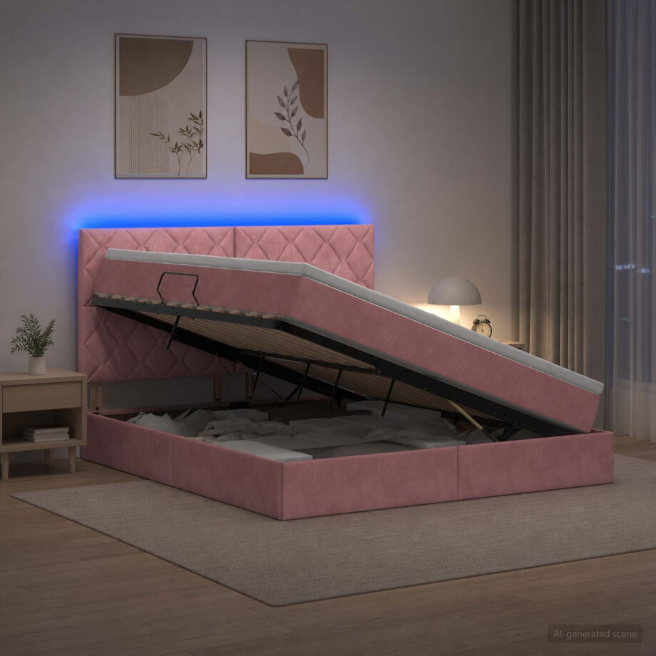 vidaXL LED Opslagbed met Matras Roze 180 x 200 cm Fluweel vidaXL LED Opslagbed met Matras Roze 180 x 200 cm Fluweel afbeelding 1