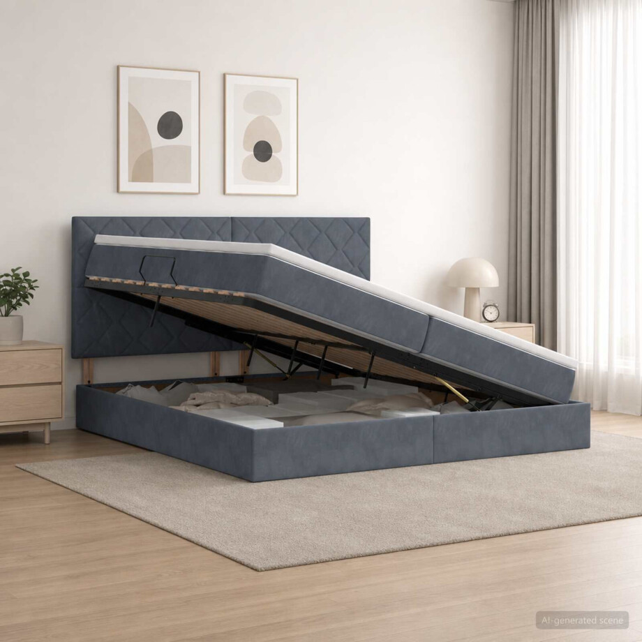 vidaXL Opslag bed met matras Donkergrijs 200 x 200 cm Fluweel vidaXL Opslag bed met matras Donkergrijs 200 x 200 cm Fluweel afbeelding 1