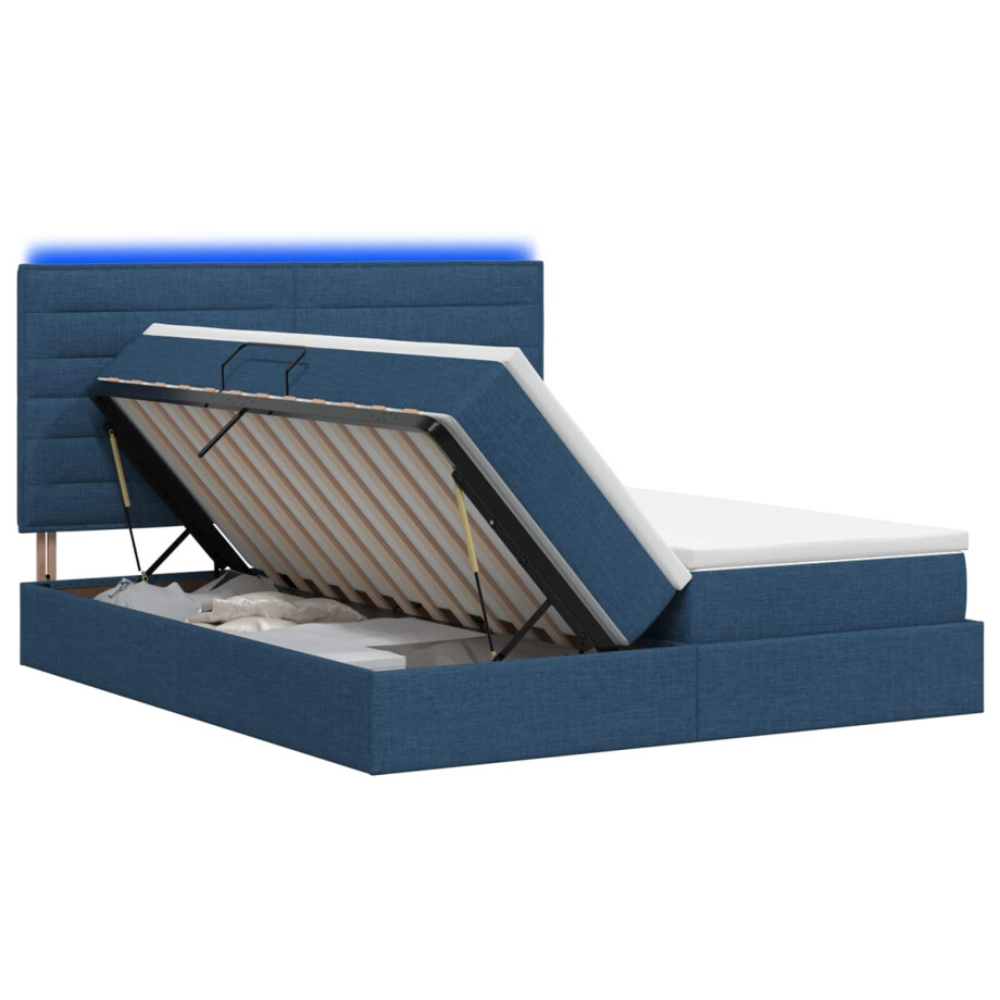 vidaXL LED Opslagbed met Matras Blauw 180 x 200 cm Stof afbeelding 1