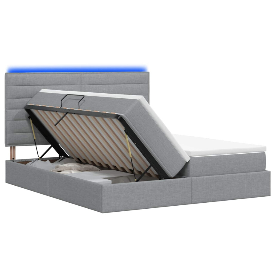 vidaXL LED Opslagbed met Matras Lichtgrijs 200 x 200 cm Stof afbeelding 1