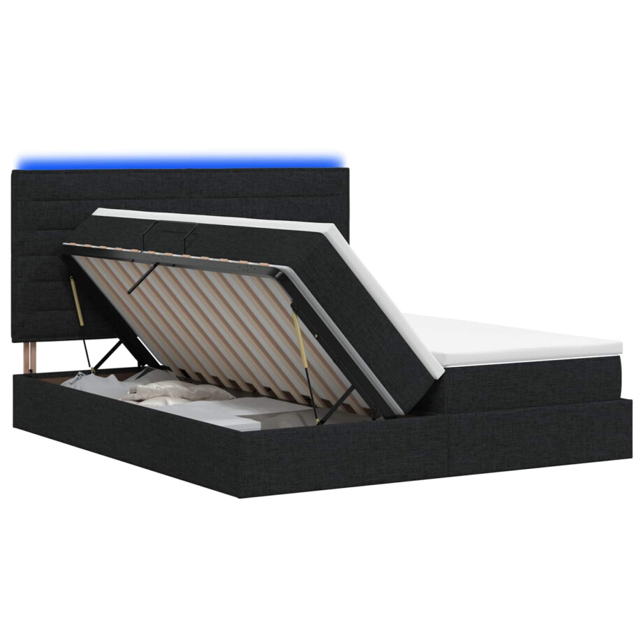 vidaXL LED Opslagbed met Matras Zwart 200 x 200 cm Stof afbeelding 1