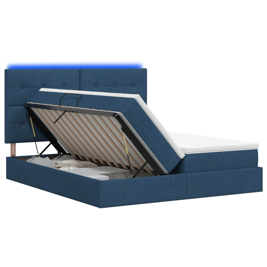 vidaXL LED Opslagbed met Matras Blauw 200 x 200 cm Stof afbeelding 1