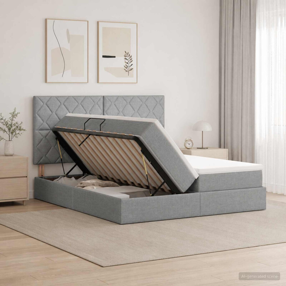 vidaXL LED Opslagbed met Matras Lichtgrijs 180 x 200 cm Stof vidaXL LED Opslagbed met Matras Lichtgrijs 180 x 200 cm Stof afbeelding 1