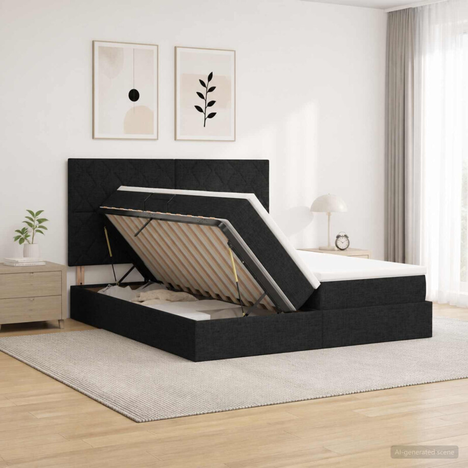 vidaXL LED Opslagbed met Matras Zwart 180 x 200 cm Stof afbeelding 1