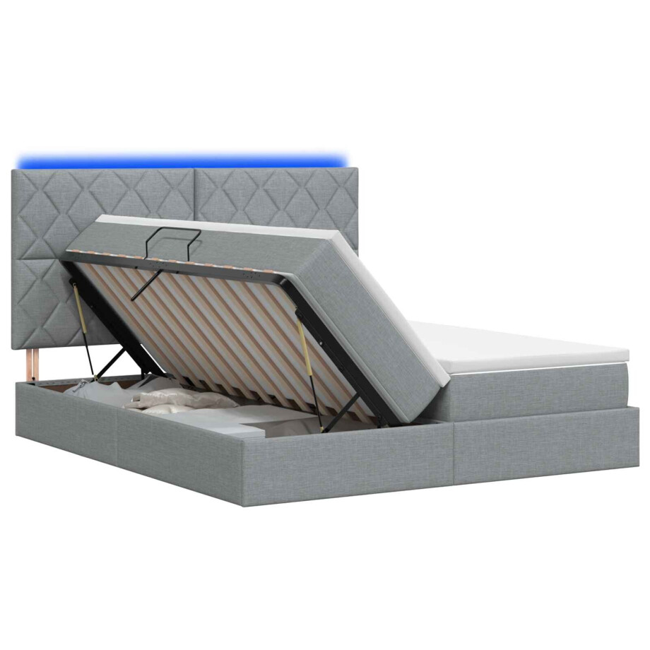 vidaXL LED Opslagbed met Matras Lichtgrijs 200 x 200 cm Stof afbeelding 1