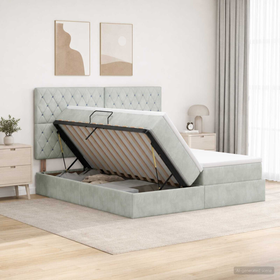vidaXL Opslag bed met hoofdeinde Lichtgrijs 180 x 200 cm Fluweel vidaXL Opslag bed met hoofdeinde Lichtgrijs 180 x 200 cm Fluweel afbeelding 1