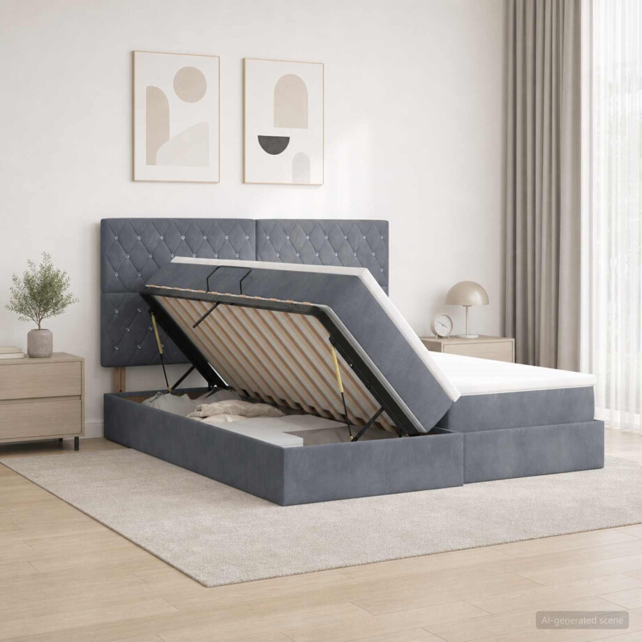vidaXL Opslag bed met hoofdeinde Donkergrijs 180 x 200 cm Fluweel vidaXL Opslag bed met hoofdeinde Donkergrijs 180 x 200 cm Fluweel afbeelding 1