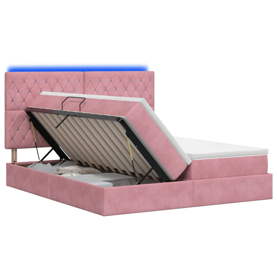 vidaXL LED Opslagbed met Matras Roze 200 x 200 cm Fluweel afbeelding 1