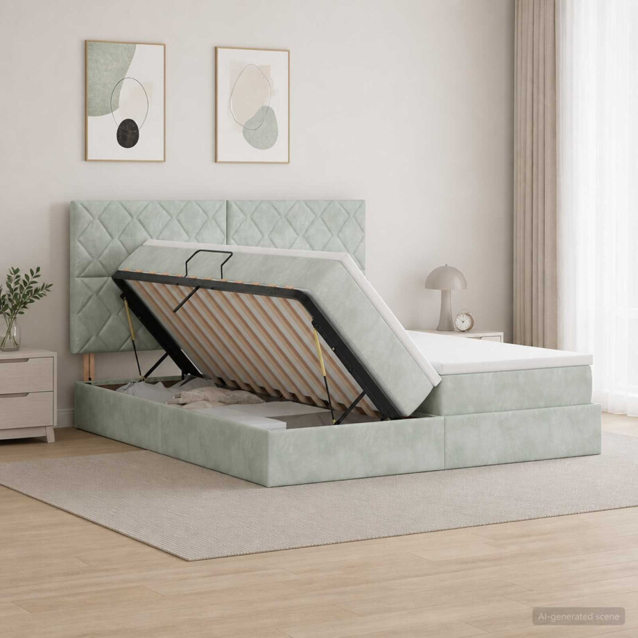 vidaXL Opslag bed met hoofdeinde Lichtgrijs 180 x 200 cm Fluweel afbeelding 1