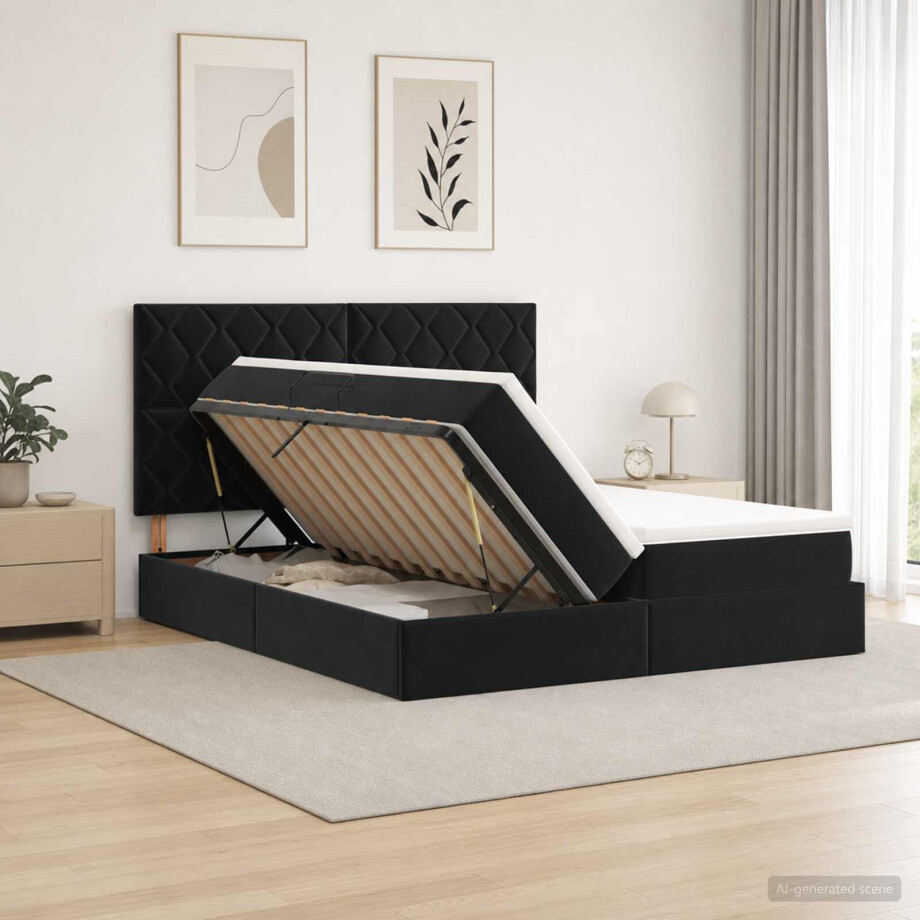 vidaXL LED Opslagbed met Matras Zwart 200 x 200 cm Fluweel vidaXL LED Opslagbed met Matras Zwart 200 x 200 cm Fluweel afbeelding 1