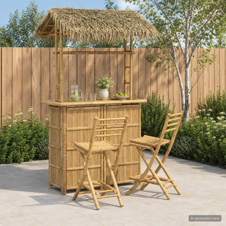 vidaXL Buitenbar tafel en krukken 3 st Naturel Bamboe afbeelding 1