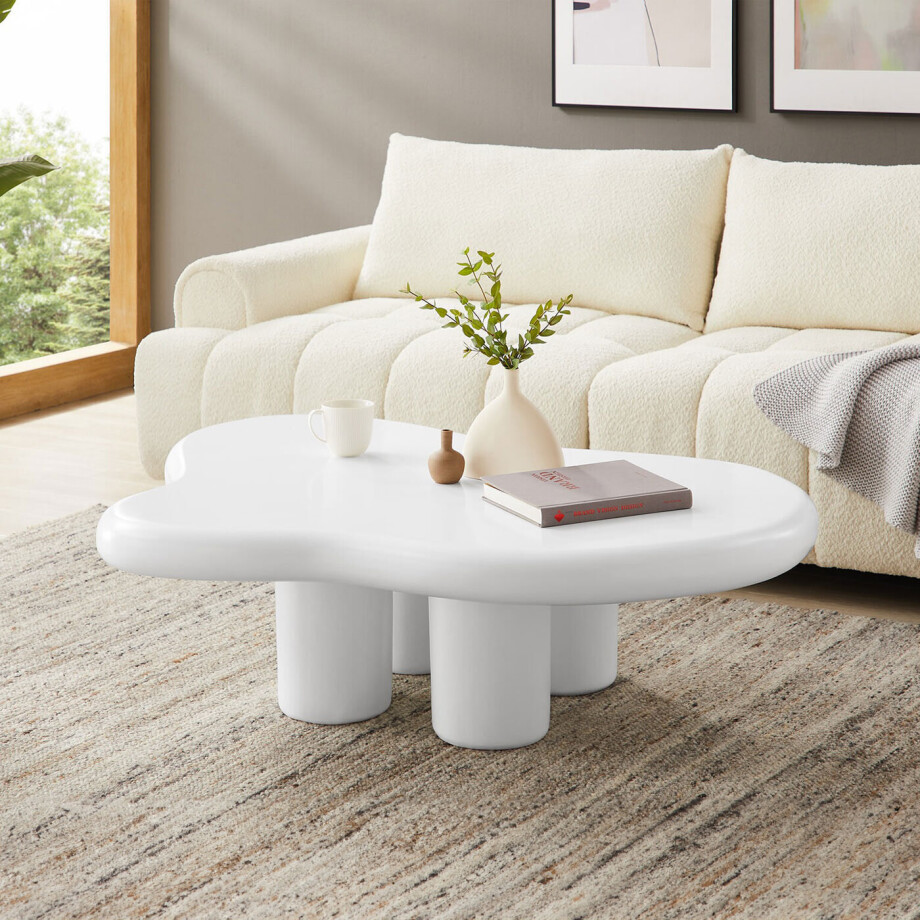 Artistiq Organische Salontafel 'Coleen' 123 x 89cm, kleur wit Artistiq Organische Salontafel 'Coleen' 123 x 89cm, kleur wit afbeelding