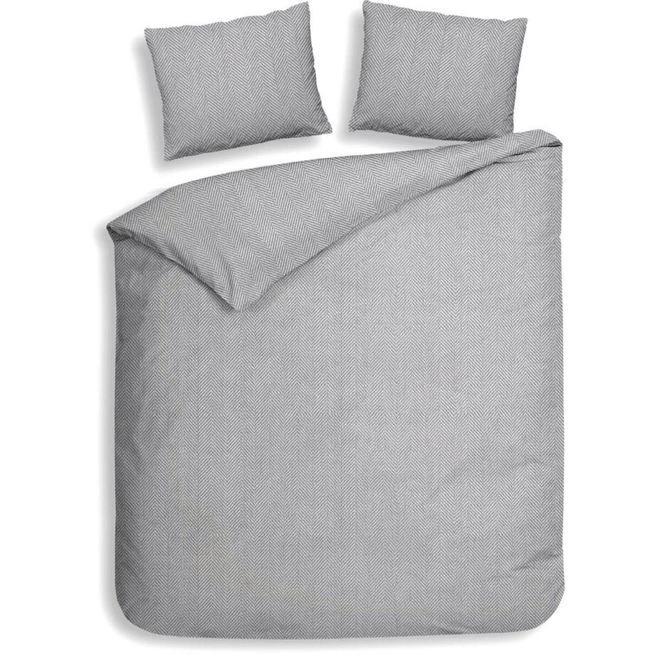 Heckettlane Dekbedovertrek Spina - Effen Bedlinnen - 260x200-220 cm - Grijs - Dekbedovertrek van 100% Katoen-Flanel afbeelding 1