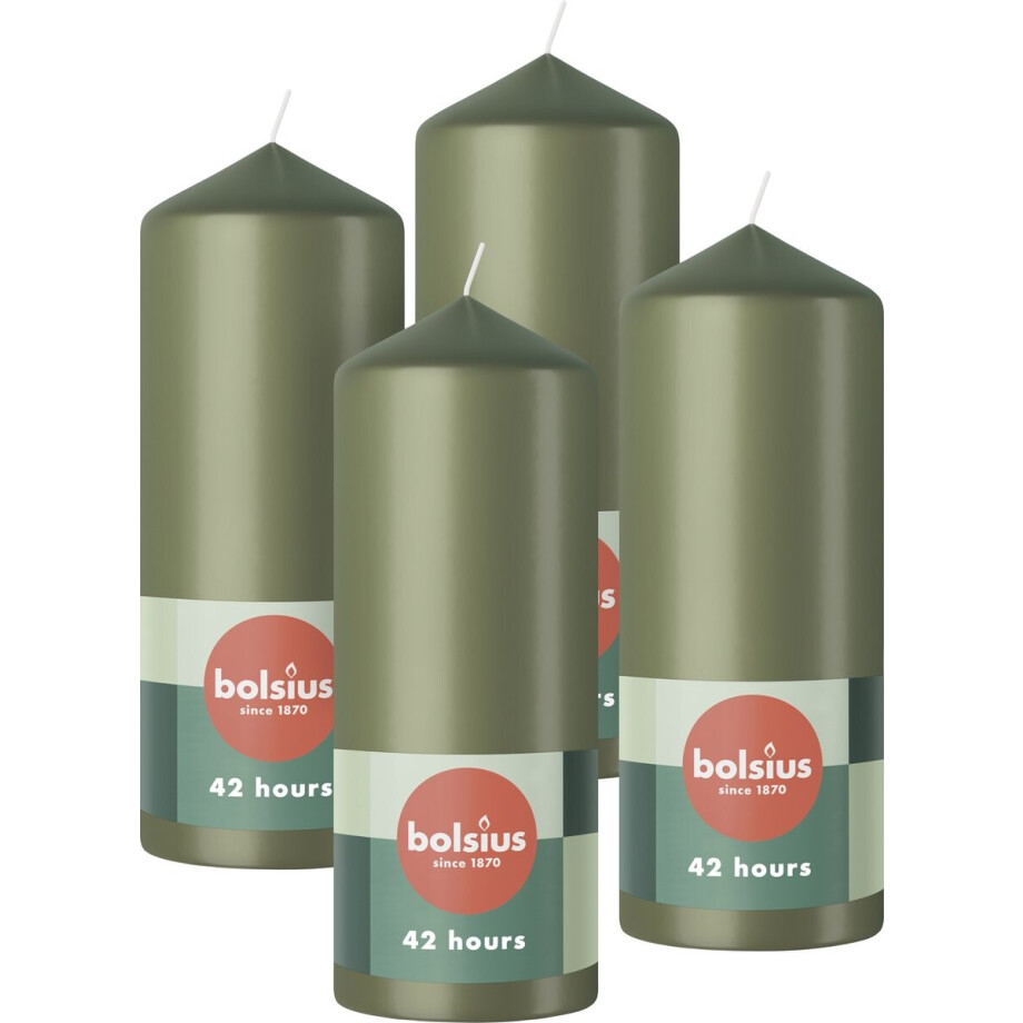 Bolsius - Gladde Stompkaarsen - 15cm - 4 stuks - Olijfgroen Bolsius - Gladde Stompkaarsen - 15cm - 4 stuks - Olijfgroen afbeelding 1