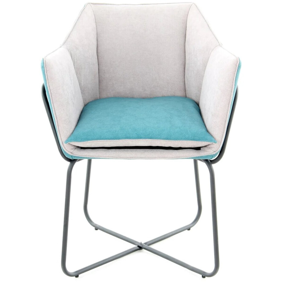 Kayoom Marietta Lounge Stoel| Eetkamerstoelen| Woonkamer, Eetkamer| Hoog Zitcomfort | Petrol/Grijs afbeelding 1
