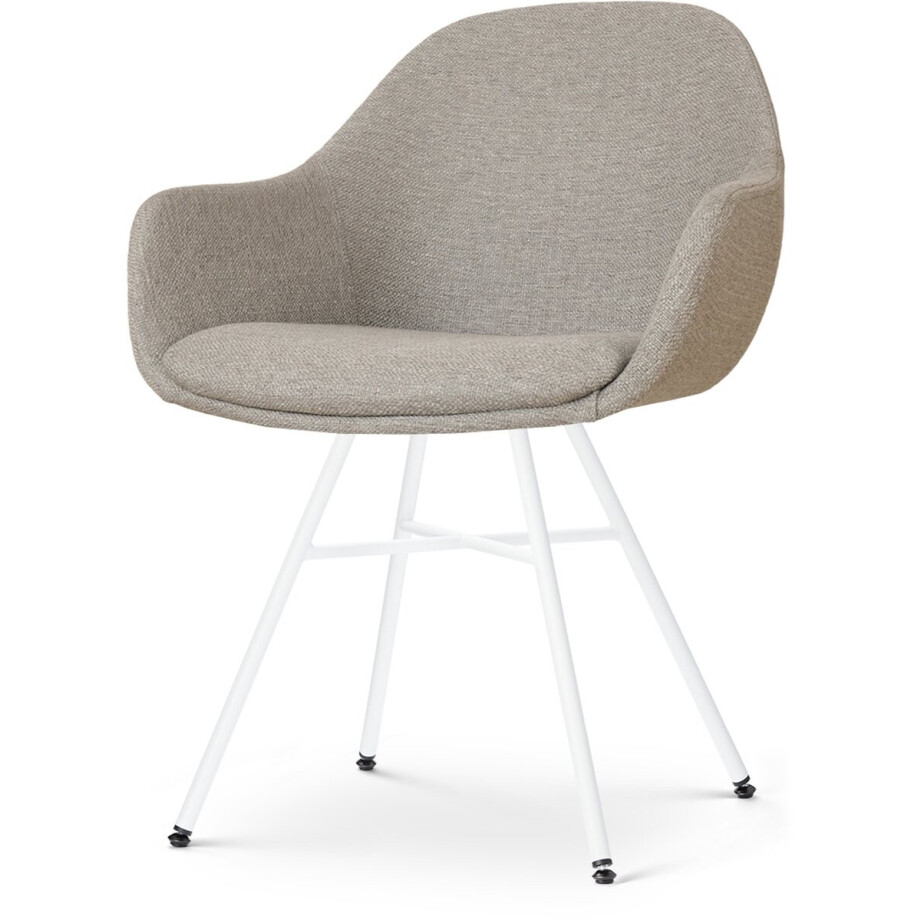 Nolon Noa-Mae Eetkamerstoel Warm Grijs - met Armleuning - Stof - Wit Metalen Poten - Design - Scandinavisch - Comfortabel afbeelding 1