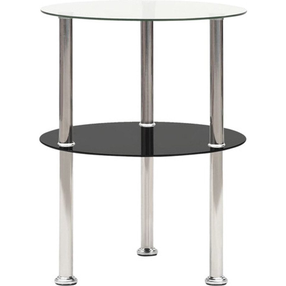 vidaXL - Bijzettafel - 2-laags - 38 - cm - gehard - glas - transparant - en - zwart afbeelding 1