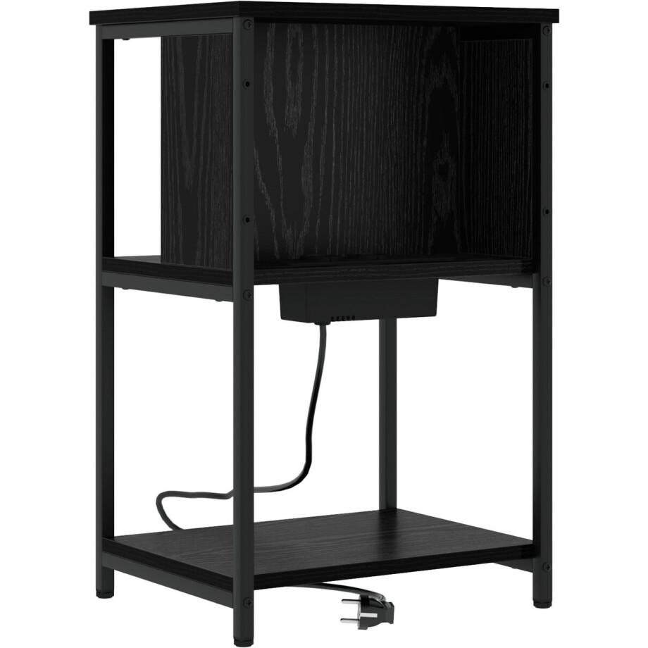 vidaXL - Nachtkastje - Zwart - Eiken - 38 - x - 31 - x - 61 - cm - Bewerkt - hout afbeelding 1