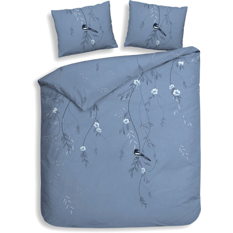 Heckettlane Dekbedovertrek Margaux - Bedlinnen met Takken print - 240x200-220 cm - Lits-Jumeaux - Blauw - Dekbedovertrek van 100% Katoen-Twill afbeelding 1