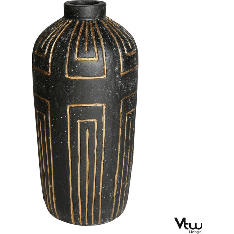 Vaas Keramiek - Steen - Zwart Goud - Vazen - 25 x 25 x 55 cm hoog afbeelding 1