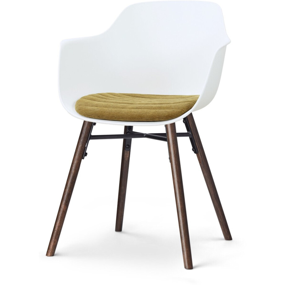 Nolon Nena-Liz Eetkamerstoel wit met mosgroen Zitkussen - walnoot houten onderstel Nolon Nena-Liz Eetkamerstoel wit met mosgroen Zitkussen - walnoot houten onderstel afbeelding 1
