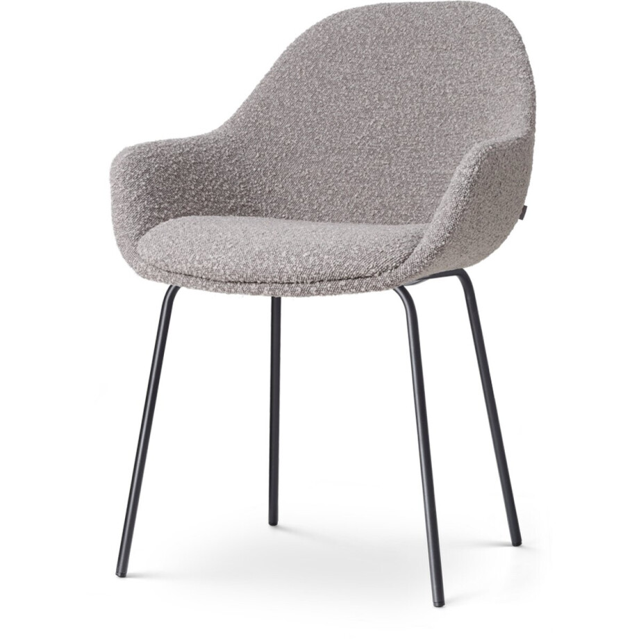 Nolon Nora-Mae Eetkamerstoel Bouclé Taupe - met Armleuning - Stof - Zwart Onderstel - Design - Scandinavisch - Comfortabel afbeelding 1