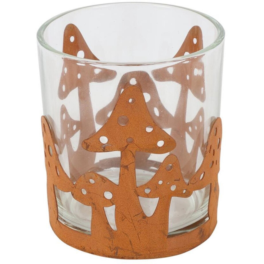 Countryfield theelichthouder paddenstoel roest herfstdecoratie Ø7xH8cm. afbeelding 1